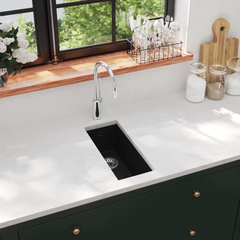 vidaXL Küchenspüle mit Überlauf Schwarz Granit vidaXL Küchenspüle mit Überlauf Schwarz Granit
