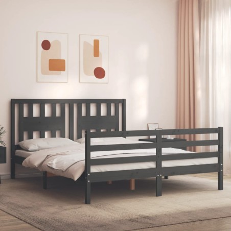 vidaXL Massivholzbett mit Kopfteil Grau 160x200 cm