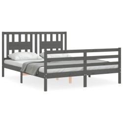 vidaXL Massivholzbett mit Kopfteil Grau 160x200 cm