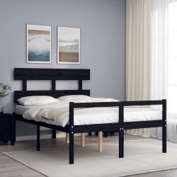 vidaXL Massivholzbett mit Kopfteil Schwarz 140x190 cm