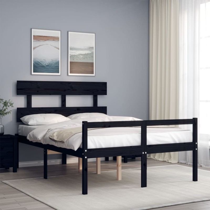vidaXL Massivholzbett mit Kopfteil Schwarz 140x190 cm vidaXL Massivholzbett mit Kopfteil Schwarz 140x190 cm