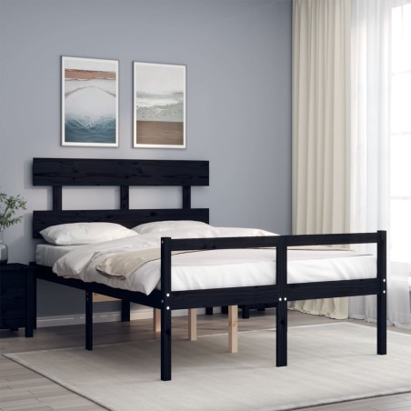 vidaXL Massivholzbett mit Kopfteil Schwarz 140x190 cm