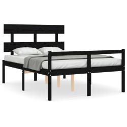 vidaXL Massivholzbett mit Kopfteil Schwarz 140x190 cm