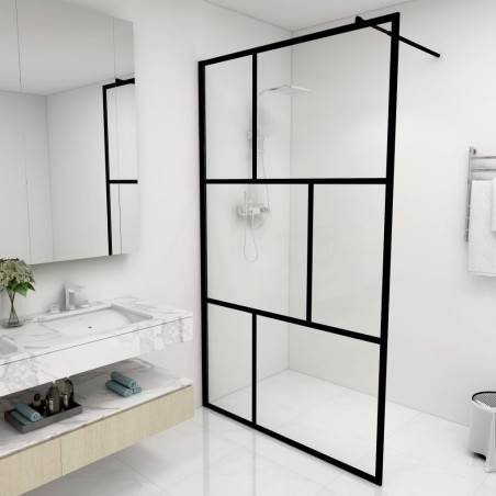 vidaXL Duschwand für Begehbare Duschen mit Hartglas Schwarz 115x195 cm