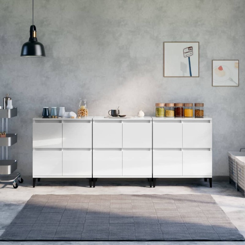 vidaXL Sideboards 3 Stk. Hochglanz-Weiß 60x35x70 cm Holzwerkstoff vidaXL Sideboards 3 Stk. Hochglanz-Weiß 60x35x70 cm Holzwerkstoff