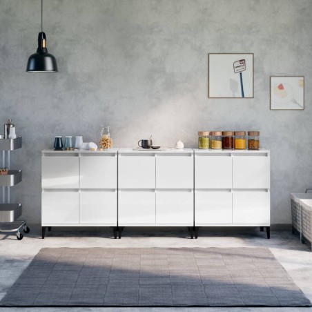 vidaXL Sideboards 3 Stk. Hochglanz-Weiß 60x35x70 cm Holzwerkstoff
