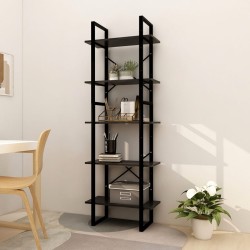 vidaXL Bücherregal 5 Fächer Schwarz 60x30x175 cm Massivholz Kiefer