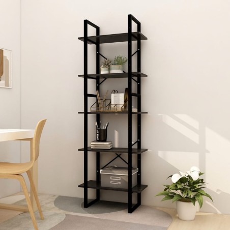 vidaXL Bücherregal 5 Fächer Schwarz 60x30x175 cm Massivholz Kiefer