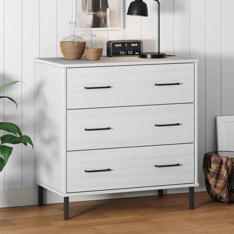 vidaXL Sideboard OSLO mit 3 Schubladen Weiß 77x40x79,5 cm Massivholz vidaXL Sideboard OSLO mit 3 Schubladen Weiß 77x40x79,5 cm Massivholz