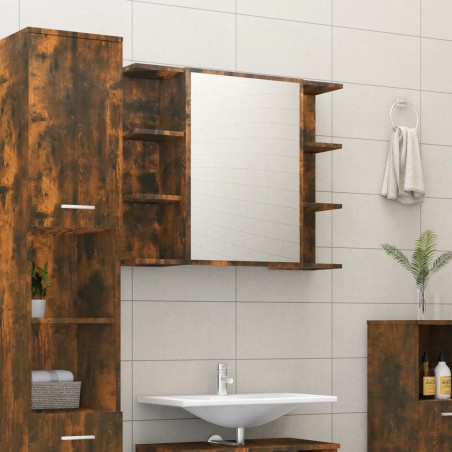 vidaXL Bad-Spiegelschrank Räuchereiche 80x20,5x64 cm Holzwerkstoff