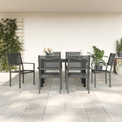 vidaXL 7-tlg. Garten-Essgruppe Schwarz Stahl und Textilene