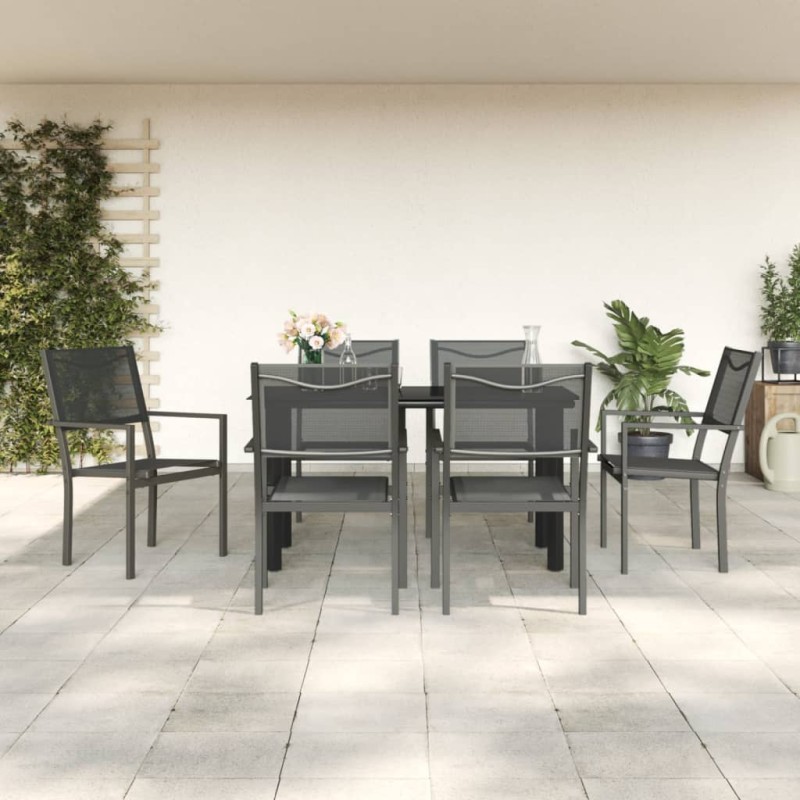 vidaXL 7-tlg. Garten-Essgruppe Schwarz Stahl und Textilene vidaXL 7-tlg. Garten-Essgruppe Schwarz Stahl und Textilene