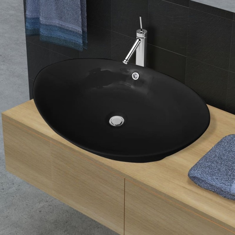 Luxuriöses Keramik Waschbecken Oval Schwarz Luxuriöses Keramik Waschbecken Oval Schwarz