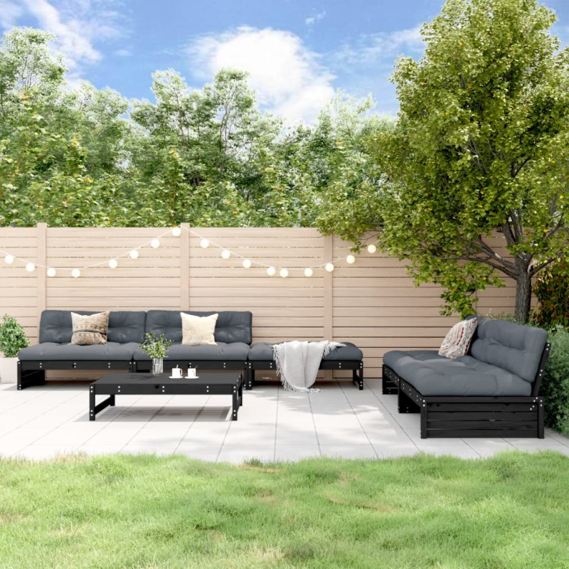 vidaXL 6-tlg. Garten-Lounge-Set mit Kissen Schwarz Massivholz vidaXL 6-tlg. Garten-Lounge-Set mit Kissen Schwarz Massivholz