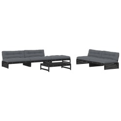 vidaXL 6-tlg. Garten-Lounge-Set mit Kissen Schwarz Massivholz