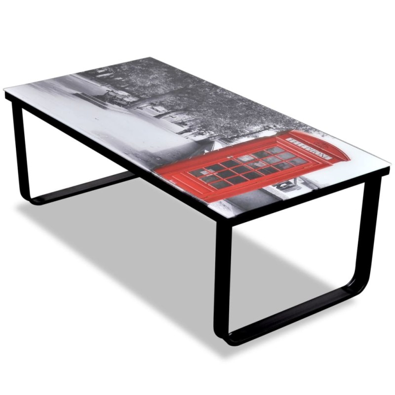 vidaXL Couchtisch mit Glasplatte Telefonzelle-Aufdruck vidaXL Couchtisch mit Glasplatte Telefonzelle-Aufdruck