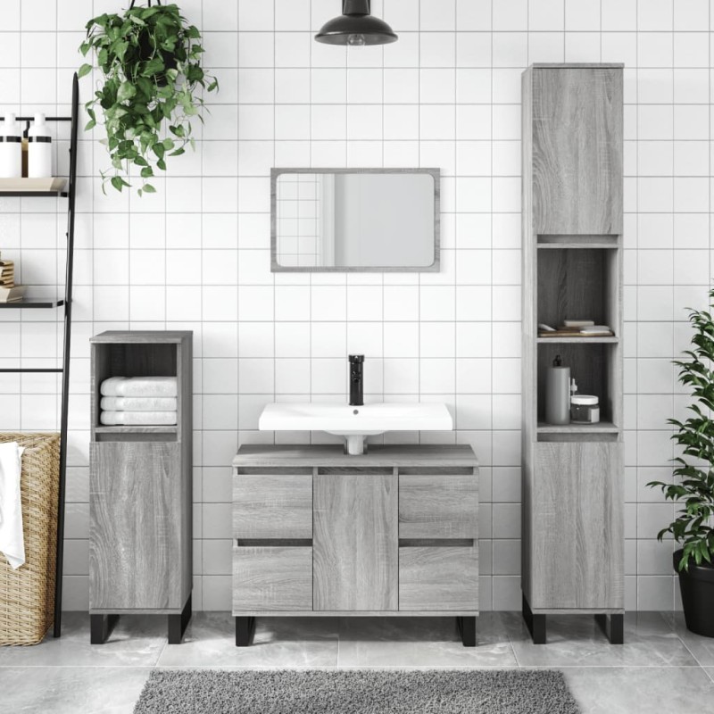 vidaXL Badschrank Grau Sonoma 80x33x60 cm Holzwerkstoff vidaXL Badschrank Grau Sonoma 80x33x60 cm Holzwerkstoff