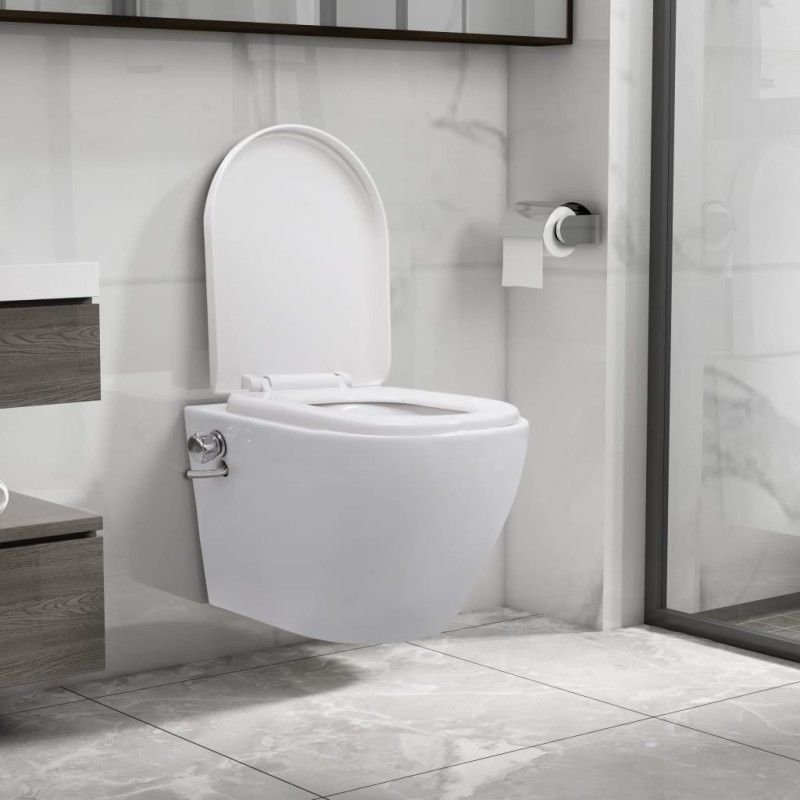 vidaXL Wand-WC ohne Spülrand mit Bidet-Funktion Keramik Weiß vidaXL Wand-WC ohne Spülrand mit Bidet-Funktion Keramik Weiß