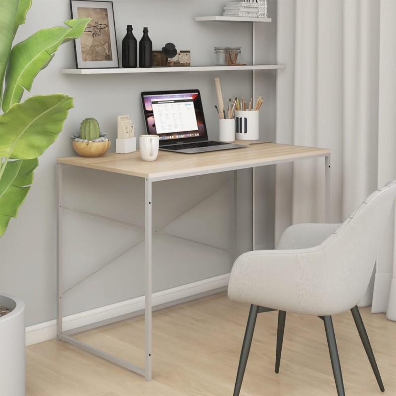 vidaXL Computertisch Weiß und Eiche-Optik 110x60x70 cm Holzwerkstoff vidaXL Computertisch Weiß und Eiche-Optik 110x60x70 cm Holzwerkstoff