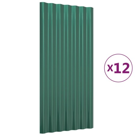 vidaXL Dachpaneele 12 Stk. Pulverbeschichteter Stahl Grün 80x36 cm