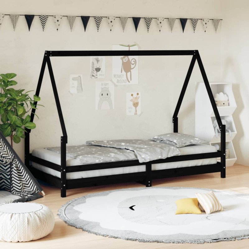 vidaXL Kinderbett Schwarz 90x190 cm Massivholz Kiefer vidaXL Kinderbett Schwarz 90x190 cm Massivholz Kiefer