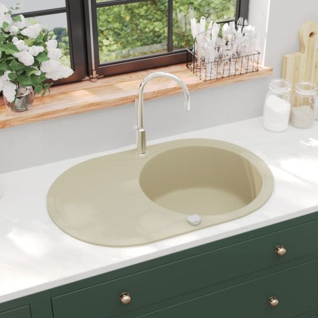 vidaXL Granitspüle Einzelbecken Oval Beige
