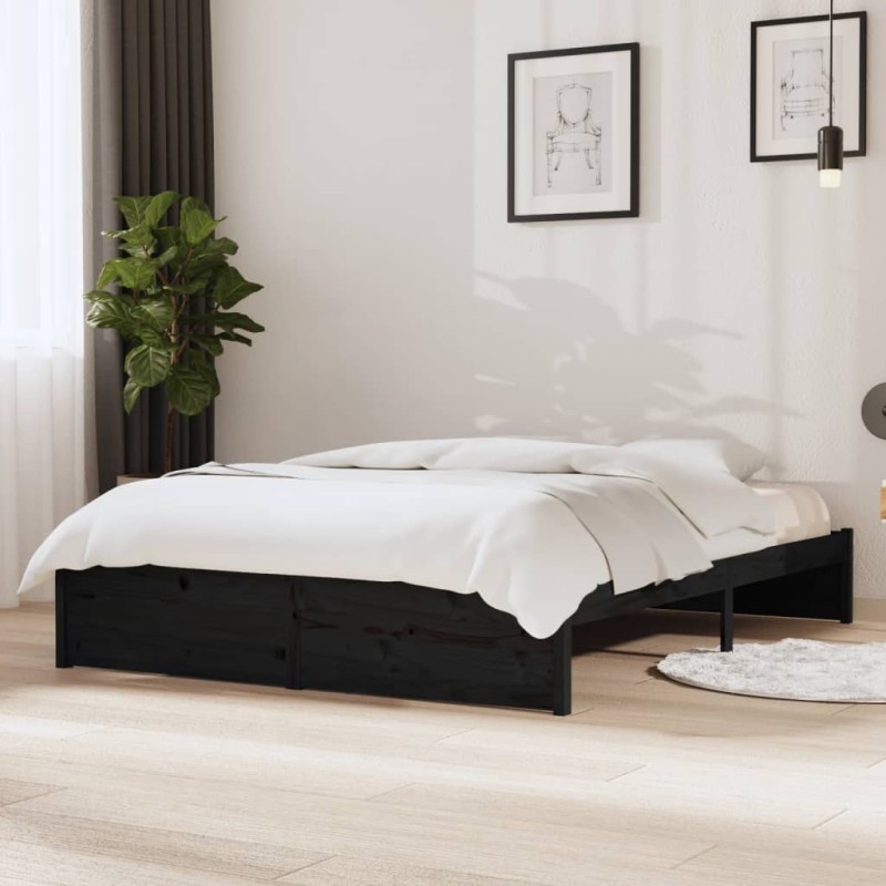 vidaXL Massivholzbett Schwarz 135x190 cm vidaXL Massivholzbett Schwarz 135x190 cm