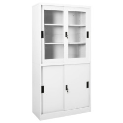vidaXL Büroschrank mit Schiebetüren Weiß 90x40x180 cm Stahl 