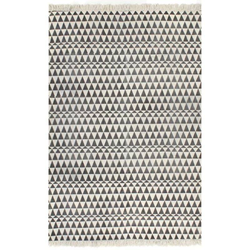 vidaXL Kelim-Teppich Baumwolle 160x230 cm mit Muster Schwarz/Weiß vidaXL Kelim-Teppich Baumwolle 160x230 cm mit Muster Schwarz/Weiß