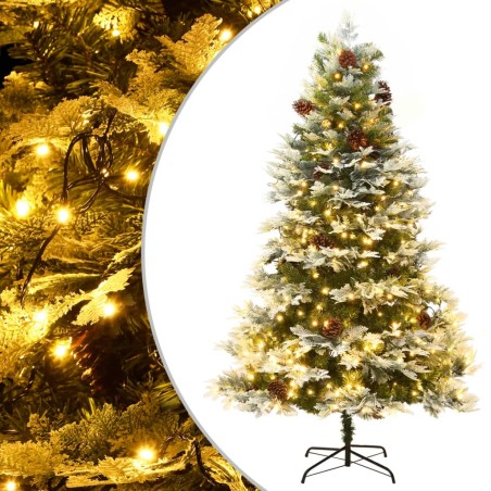 vidaXL Weihnachtsbaum mit LEDs & Kiefernzapfen Grün 225 cm PVC & PE