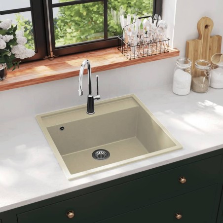 vidaXL Küchenspüle mit Überlauf Beige Granit