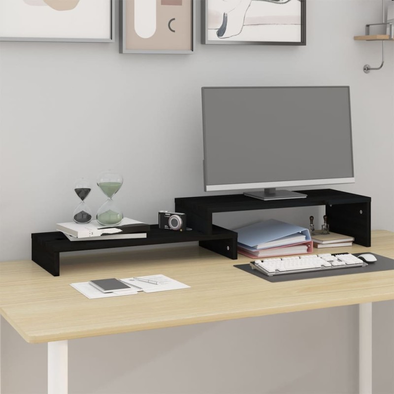 vidaXL Monitorständer Schwarz (52-101)x22x14 cm Massivholz Kiefer vidaXL Monitorständer Schwarz (52-101)x22x14 cm Massivholz Kiefer