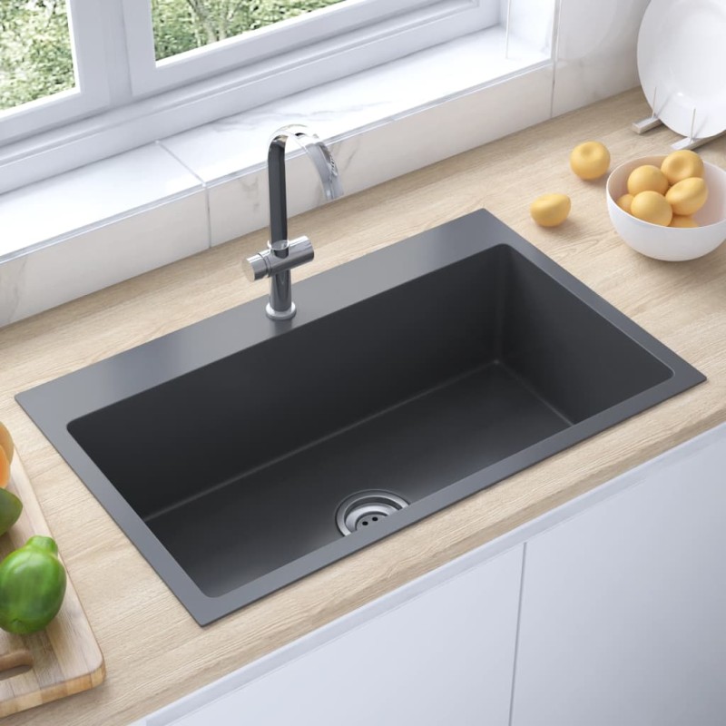 vidaXL Handgemachte Einbauspüle Schwarz Edelstahl vidaXL Handgemachte Einbauspüle Schwarz Edelstahl