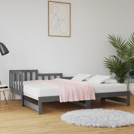 vidaXL Tagesbett Ausziehbar Grau 2x(80x200) cm Massivholz Kiefer