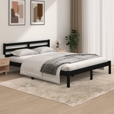 vidaXL Massivholzbett Kiefer 150x200 cm Schwarz