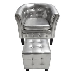 vidaXL Sessel mit Fußhocker Silbern Kunstleder 