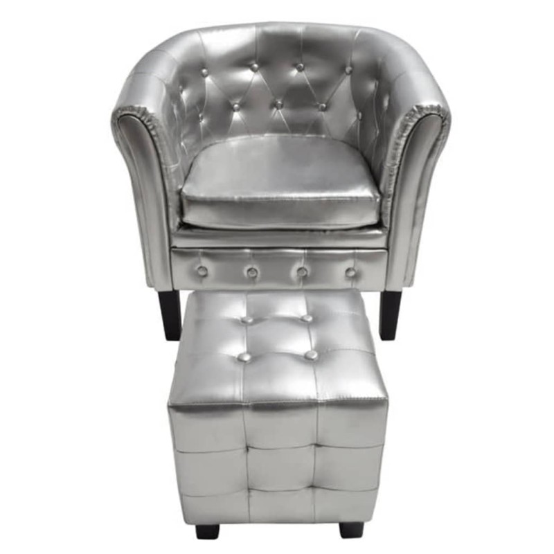 vidaXL Sessel mit Fußhocker Silbern Kunstleder vidaXL Sessel mit Fußhocker Silbern Kunstleder