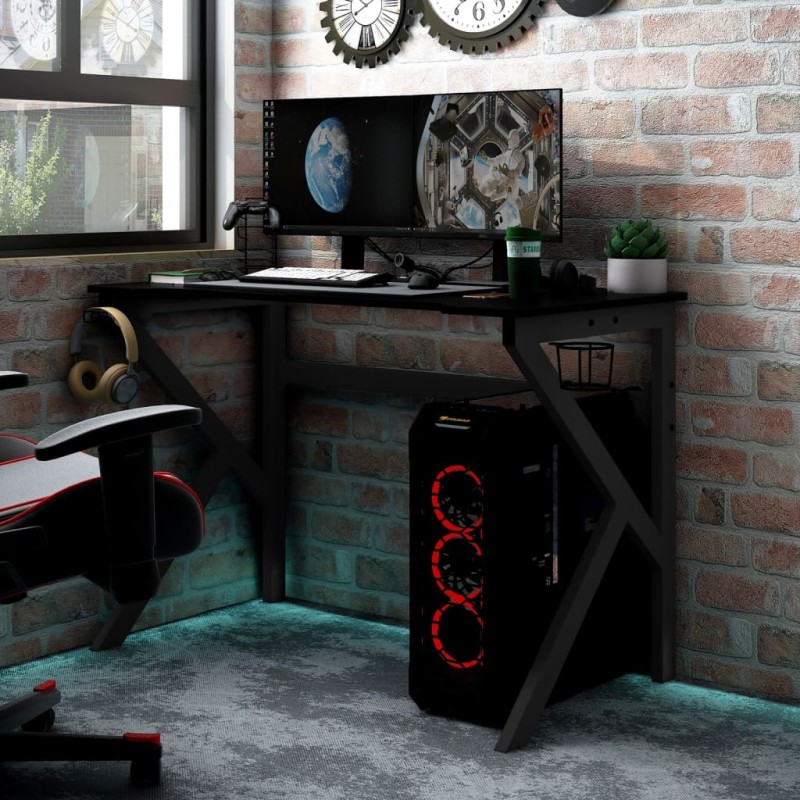 vidaXL Gaming-Schreibtisch mit K-Gestell Schwarz und Rot 110x60x75 cm vidaXL Gaming-Schreibtisch mit K-Gestell Schwarz und Rot 110x60x75 cm