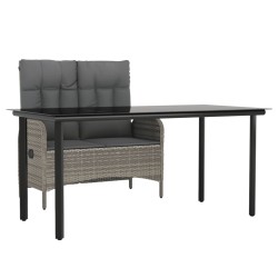 vidaXL 2-tlg. Garten-Essgruppe mit Kissen Grau Poly Rattan