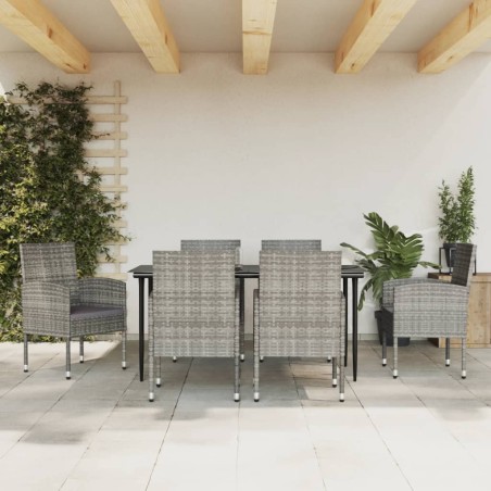 vidaXL 7-tlg. Garten-Essgruppe Grau und Schwarz Poly Rattan und Stahl