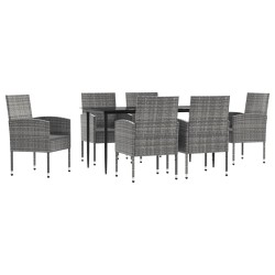 vidaXL 7-tlg. Garten-Essgruppe Grau und Schwarz Poly Rattan und Stahl