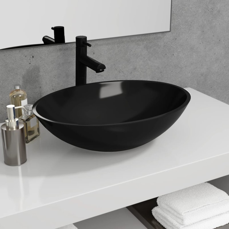 vidaXL Waschbecken Glas 50x37x14 cm Schwarz vidaXL Waschbecken Glas 50x37x14 cm Schwarz