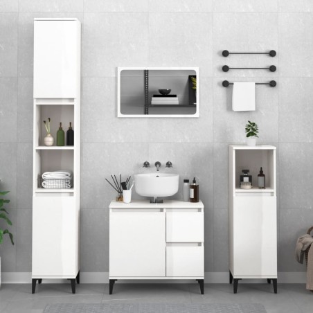 vidaXL Badschrank Hochglanz-Weiß 30x30x190 cm Holzwerkstoff