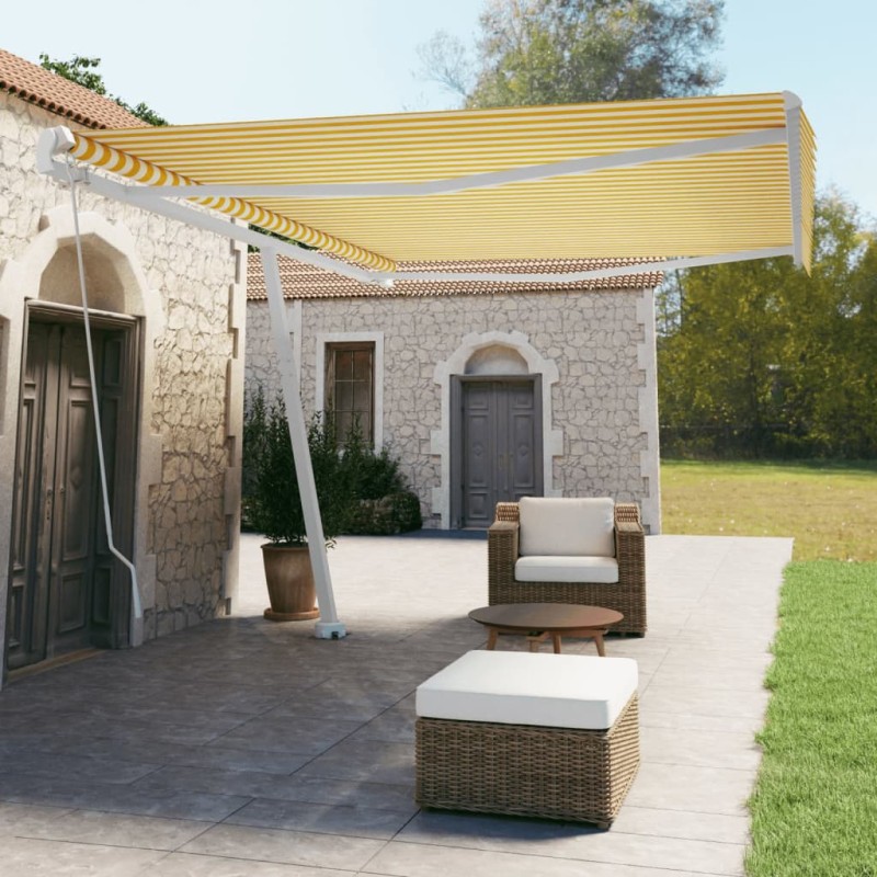 vidaXL Standmarkise Manuell Einziehbar 500x350 cm Gelb/Weiß vidaXL Standmarkise Manuell Einziehbar 500x350 cm Gelb/Weiß
