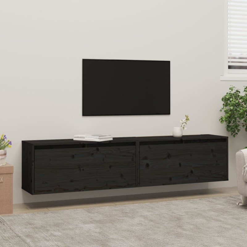 vidaXL Wandschränke 2 Stk. Schwarz 80x30x35 cm Massivholz Kiefer vidaXL Wandschränke 2 Stk. Schwarz 80x30x35 cm Massivholz Kiefer