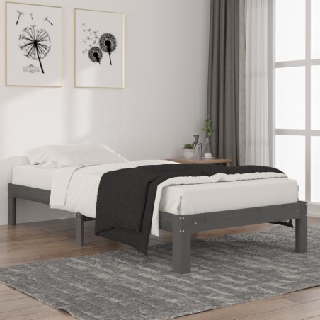 vidaXL Massivholzbett Grau Kiefer 90x200 cm