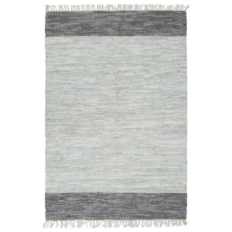 vidaXL Handgewebter Chindi-Teppich Leder 120x170 cm Grau vidaXL Handgewebter Chindi-Teppich Leder 120x170 cm Grau
