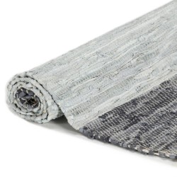 vidaXL Handgewebter Chindi-Teppich Leder 120x170 cm Grau