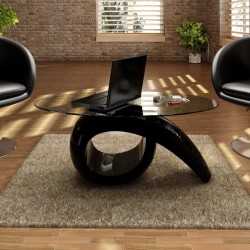 vidaXL Couchtisch mit ovaler Glasplatte Hochglanz Schwarz 