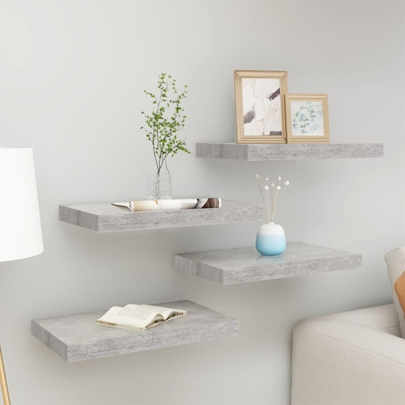 vidaXL Schweberegale 4 Stk. Betongrau 50x23x3,8 cm MDF vidaXL Schweberegale 4 Stk. Betongrau 50x23x3,8 cm MDF